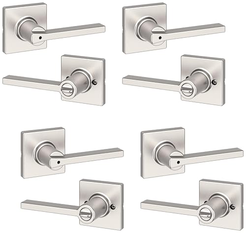 Kwikset Casey Interior Privacy Door Handle with Lock, Door Lever for Bathroom and Bedroom, Satin Nickel Reversible Keyless Turn Lock, with Microban Protection, (Pack of 4)