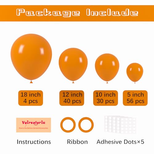 Image of Voircoloria 130pcs Burnt Orange Balloons Different Sizes 18 inch 12 inch 10 inch 5 inch Retro Orange Latex Balloon Garland Arch Kit for Birthday Baby Shower Graduation Wedding Anniversary Party Decorations