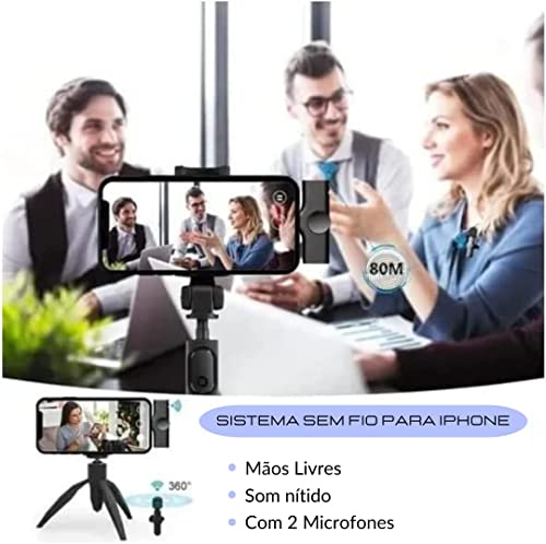 Microfone de Lapela sem fio 2peças para iPhone iPad compativel iphone 1 transmissor suporta 2 microf