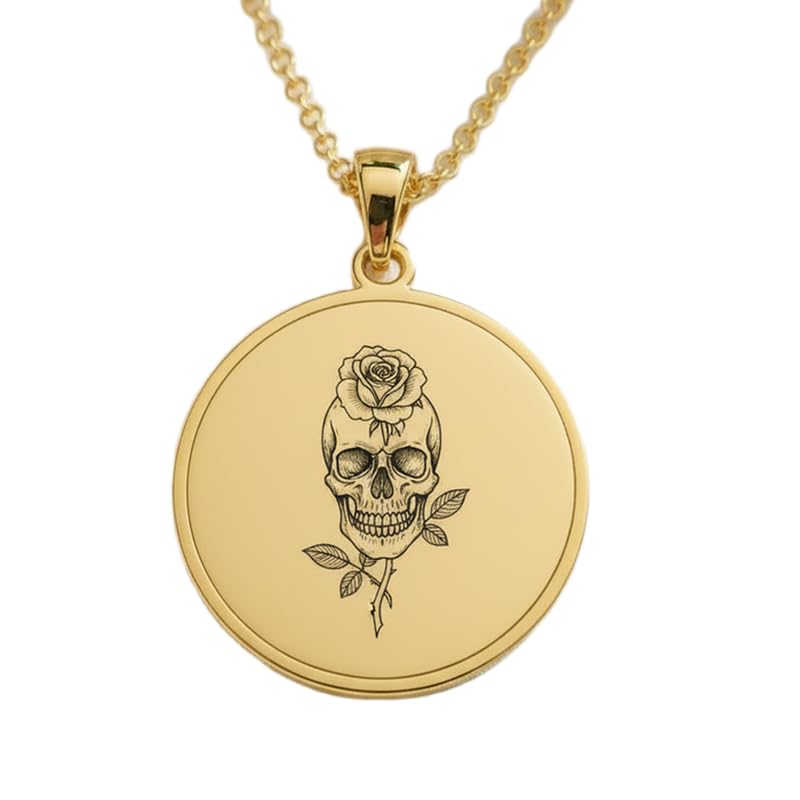 Collier tête de mort gravé en or et argent, le cadeau fait main idéal