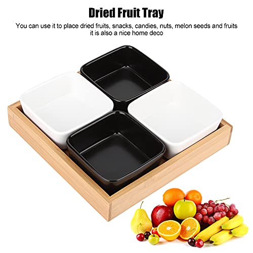 Ejoyous Getrocknete Obstschalen Snackplattenfruchtschale mit Gittern Multifunktionale Geteilte Fächer für Getrocknete Früchte Nüsse Süßigkeiten Wohnkultur (Vier Gitter, 2 Weiß, 2 Schwarz)