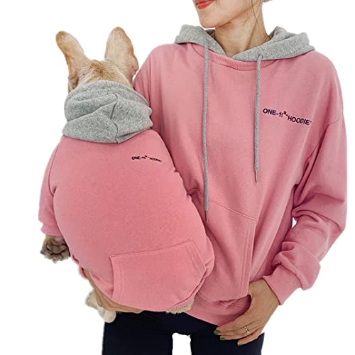 ISUPY 飼い主とお揃い 犬服 パーカー 春秋冬 ペット服 Tシャツ 洋服 ドッグウェア 防寒 コート フード付き 人気 ファッション 可愛い ペアルック 親子服 柔らかい 小中大型犬服 猫服 ペット用品 お散歩 お出かけウェアに? (3XL,ピンク)