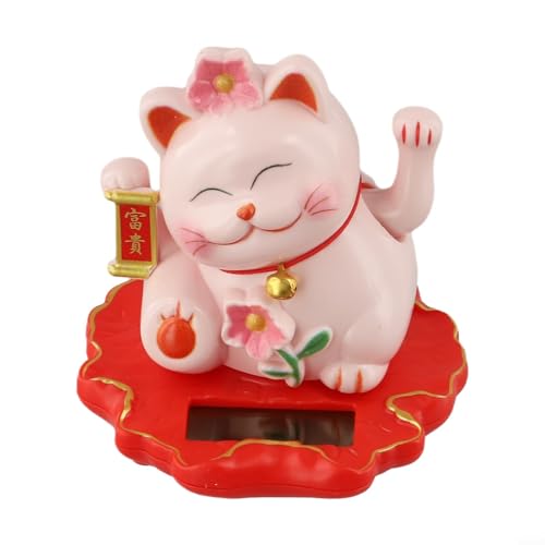 Zilimontt Adorno de gato de la suerte con sensor de luz para riqueza y buena suerte, Feng Shui blanco Maneki Neko decoración para el hogar, oficina, tienda o (2312-rosa)