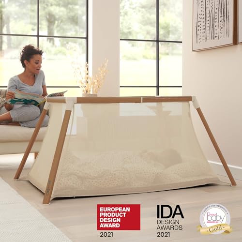 Image of Tutti Bambini CoZee Go 3-in-1 Foldable Baby Playpen, Portable Bassinet & Travel Crib | Playard with Mattress Included | Birth to 3 Years (Walnut & Ecru)