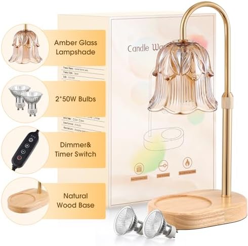 Candle Warmer Lamp with Timer, Dimmable, Adjustable Height, Gold - 1