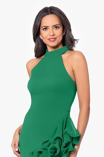Image of Betsy & Adam Women's Betsy & Adam Women's High-Low, Halter Neck, with Cascading Ruffle Detail and Fitted Silhouette