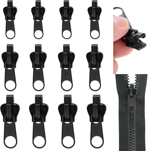 Reissverschluss-ReparaturSet,3 Größen Abnehmbare Reisverschluss-zipper Ersatz,Ohne Zusatzwerkzeuge Einfach Montierbar,Langlebig,Reißverschluss Reparatur set für Jacken,Mantel,Rucksäcke (12)