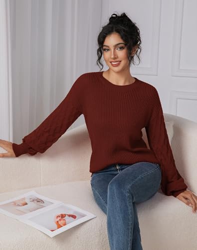 Fall Sweaters for Women 2025 - Lightweight, Honeycomb Long Sleeve, Elastic Hem, Crew Neck, Textured Knit Pullover