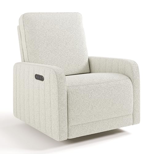 Storkcraft Kyoto Deluxe Extra-Wide Power Recliner Swivel Glider (Ivory Boucle) – Premium Electronic Power Recliner for Nursery, Includes Dual-USB Charging Port, Extra Wide Glider Rocking Chair
