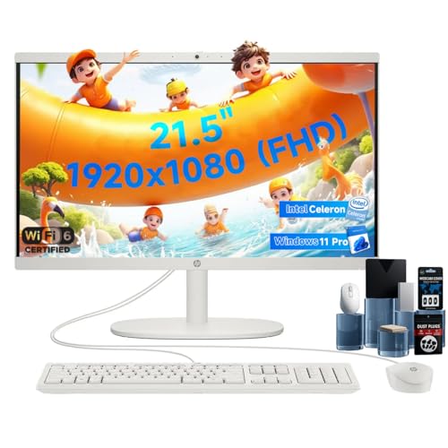 Image of HP All-in-One Desktop Computer - 21.5 inch FHD Anti-Glare Display, Intel Celeron J4025, 32GB RAM 1TB SSD, Wired Mouse & Keyboard, for Students & Business, Wi-Fi 6, Windows 11 Pro, w /Accessories