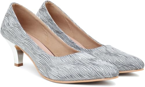 Image of Action Women's Suede Stiletto Pumps| Silver Textured Pattern| Gold Heel| Evening Antique
