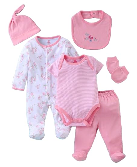 COTKIDS Newborn Baby Essentials 6 Piece Clothing Set Unisex | Soft Cotton Layette Set with Bodysuit, Footie Pajamas, Mittens, Hat, Pants & Bib – Ideal Baby Shower Gift-image-22