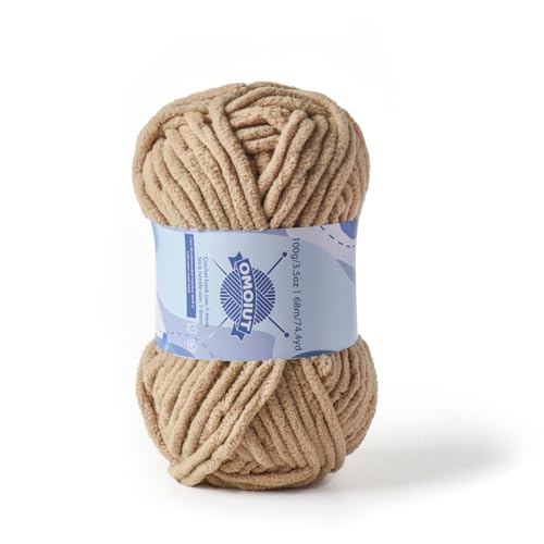 Image of Chunky Chenille Yarn for Crocheting, Baby Yarn for Crocheting Soft Blankets, Bulky Yarns for Crochet Amigurumi, 100g (74.3yds) Fluffy Velvet Yarns for Hand Knitting (Khaki)