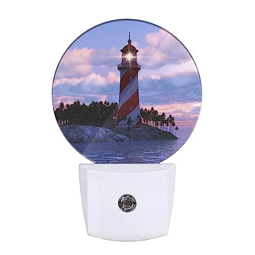 Image of EKOBLA Lighthouse Night Light, Coastal Sunset Seaside Night Lights Plug Into Wall with Dusk to Dawn Sensor for Men Women