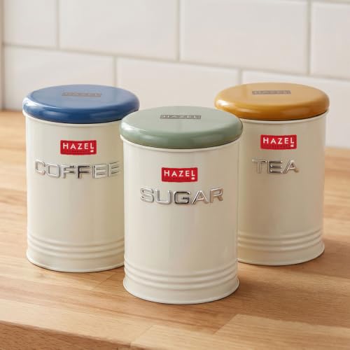 Image of HAZEL Tea Coffee Sugar Container Set of 3 with Airtight Lid for Kitchen Storage