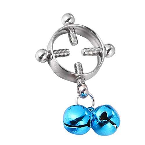MILISTEN 1 Pair Non Piercing Nipple Rings with Jingle Bells Stainless Steel Nipple Clip Nipple Clamps Sex Nipple Chain Breast Stimulation Toys (Blue)