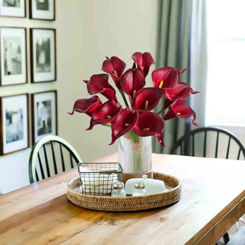 Letjolt Artificial Calla Lily Red Flowers 12Pcs for Wedding Bouquet Home Decoration Faux Calla Lilies Flower, Dark Red by Letjolt - Image 4