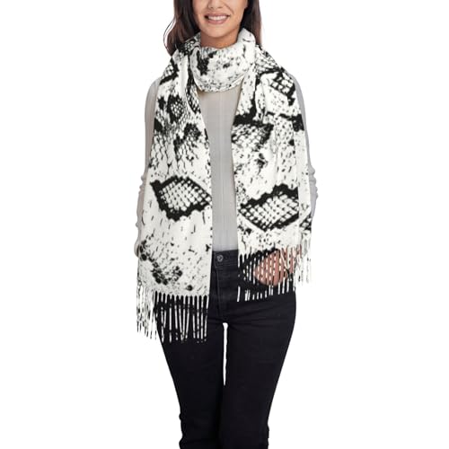 njkhbolk Bufandas de piel de serpiente con estampado en blanco y negro para mujer, bufanda suave y larga a la moda, chal, Negro -, Talla única