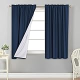 Flamingo P 100% Light Blocking Drapes Water Repellent Curtains with White Backing for Bedroom 63 inch Long Rod Pocket Window Treatment 2 Panels, Navy, 2 Bonus Tie-Backs