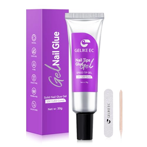 Gelike ec Pegamento de uñas de gel sólido, 30 g, pegamento UV para uñas a presión, puntas de uñas acrílicas falsas, uñas adhesivas extrafuertes, de larga duración, fácil de usar