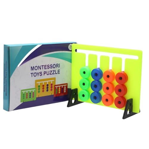 Image of Plastic Color & Pattern Matching Game for Kids - Slide Puzzle, Color Stacker & Shape Sorter Educational Learning Toy for 1-3 Year Old Boys & Girls