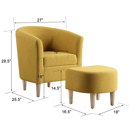 Dazone Modern Accent Chair, Upholstered Arm Chair Linen Fabric Single Sofa Chair With Ottoman Foot Rest Mustard Yellow Comfy Armchair For Living Room Bedroom Small Spaces Apartment Office #TOP6