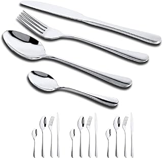 Cutlery Set,16-Piece Stainless Steel Cutlery for 4 People Dinner Spoon Knife and Fork Sets,Tableware and Flatware Mirror Polish Silverware Cutlery