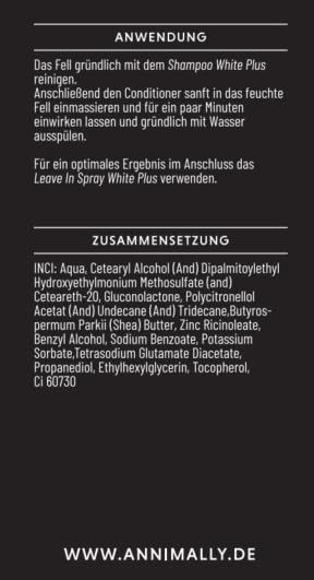 Annimally White Plus Conditioner - Natürliche FellspüLung mit Sheabutter für strahlend weißes Fell, ph-neutrale, feuchtigkeitsspendende Pflege für weißes Fell ohne Bleichmittel & Parfüm - 500 ml