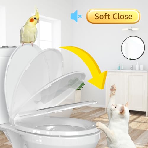 Image of Aunsffer Round Toilet Seat with Quick Release + Soft Close, Easy Clean No Slam, PP Material Safe and White, 16.5 x 14.1 inches