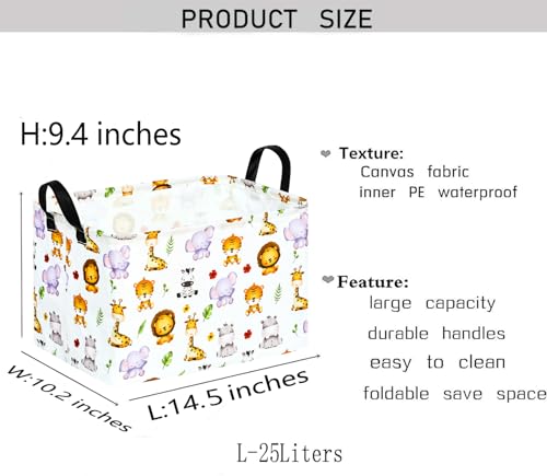 Image of Kid Clothes Storage Basket Gift Shelf Basket Toy Storage Bin, Nursery Basket Organizer Box for With Handles for Room Deco (Leaf Animal)