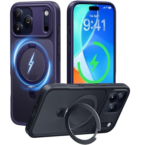 CASEKOO Ultra-Magnetic Stand for iPhone 17 Pro Case [Military Drop Protection] [Compatible with MagSafe] Shockproof Translucent Matte Slim Ring Holder Case for iPhone 17 pro 6.3", Purple