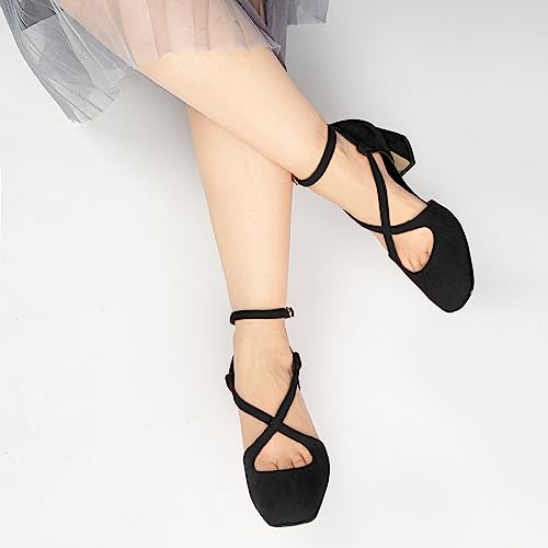 Saekcted Women Mid Chunky Block Heel Square Toe Pumps Cross-Strap Ankle Strap Buckle Party Cute Shoes2