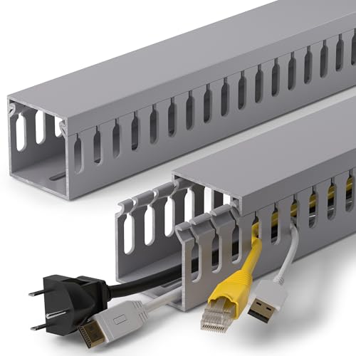 Image of 1.6 inchH x 1.6 inchW Cable Raceway, 99in Under Desk Wire Management Channel, Grey