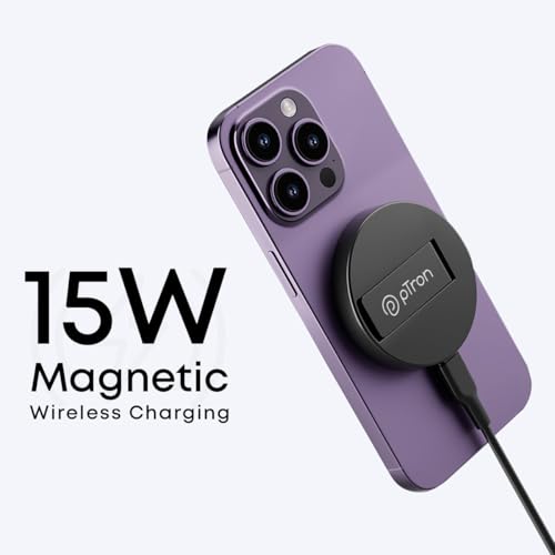 Image of pTron Dynamo Ring V2 15W Magnetic Wireless Charger, Compatible with iPhone 15 /14 /13 /12 Series, Samsung & Other Qi2 Enabled Devices, Compact & Sleek, 3A Type-C to Type-C 1m Cable Included (Ink Black)