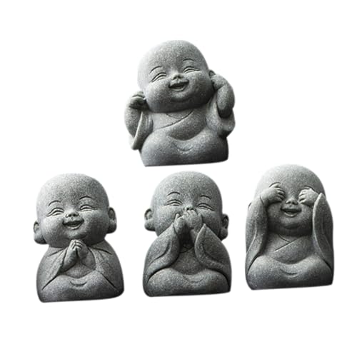 TOPPERFUN 4 piezas pequeños adornos monjes decoraciones miniatura tallada escritorio estatua   estatuas de Buda para decoración del hogar Estatua de Buda interior Buda decoración del hogar piedra gris