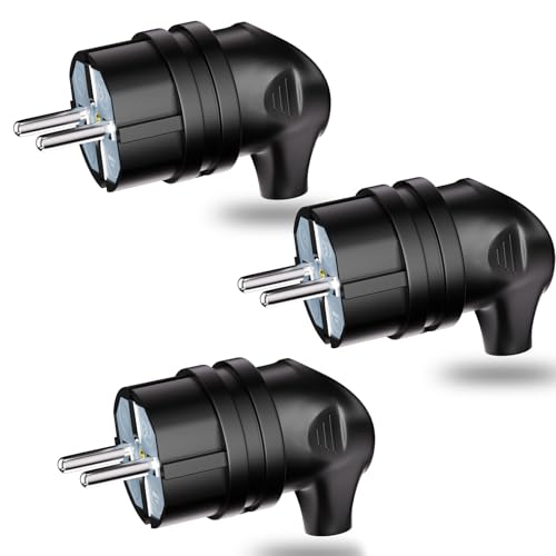 Enchufe Schuko 3 Piezas, 250 V/16 A Enchufe Europeo, Enchufe de Seguridad Para uso Doméstico, Enchufe Macho Para Cable Apto Tanto Para Uso en Interiores, Negro