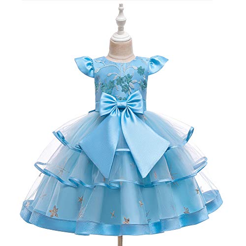 Robe formelle pour bébé fille avec nœud et fleur en tutu bleu