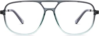 LENSKART AIR Signia Zero Power Bluecut Computer Glasses Durable, Flexible, Lightweight | Grey Green Clear Teardrop | For Men & Women | L | LA E14962