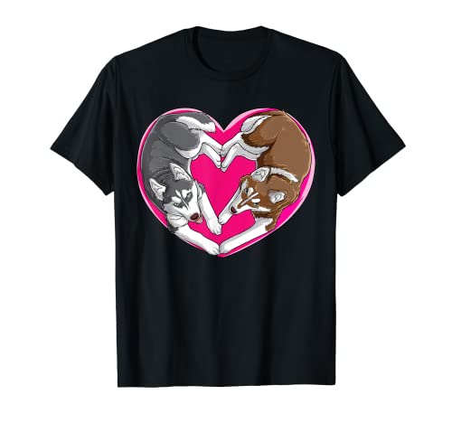 Valentines Day Siberian Husky Heart Gift Men Women Dog Lover Camiseta