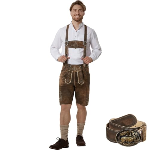 Costume bavarois homme en cuir véritable pour déguisement adulte