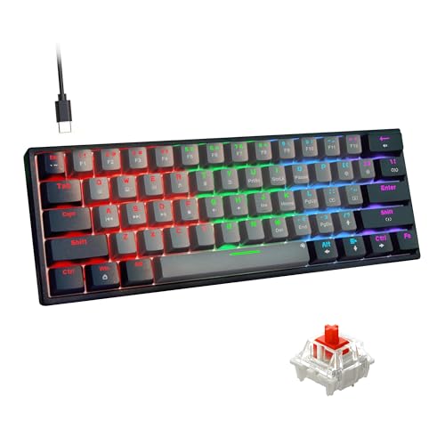 Image of Snpurdiri 60 Percent Machanical Keyboard (Black-Grey, Red Switches) | Full Anti-Ghosting 60% Gaming Keyboard Rainbow Backlit for PC Gamer Office Business