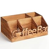 Acellegic Coffee Station Organizer for Counter Wood Countertop Accessories Organizer Coffee Pods Holder Storage Basket for Pods Condiment Syrup Tea Cups Stirrers for Rustic Bar Decoration(Natural)