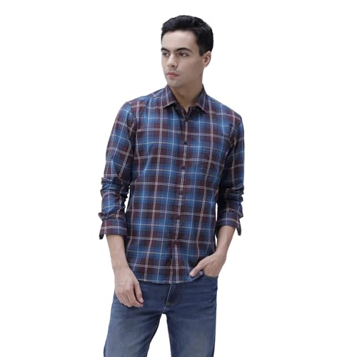 Image of BASICS 100% Cotton Checked Shirt for Men | Slim Fit | Everyday Smart Casual Wear | Full Sleeve