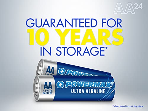 Powermax 24-Count Aa Batteries, Ultra Long Lasting Alkaline Battery, 10-Year Shelf Life, Reclosable Packaging #TOP2