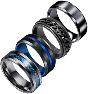 4Pcs Rings for Men Blue Spinner Cool Celtic Chain Stainless Steel Anxiety Fidget