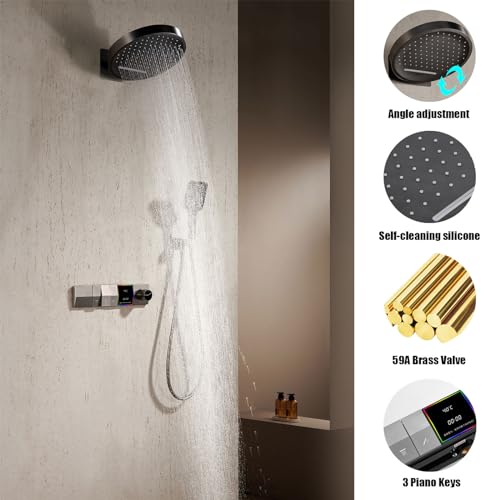 Ensemble de douche mural contre les variations de température avec affichage LED - 3