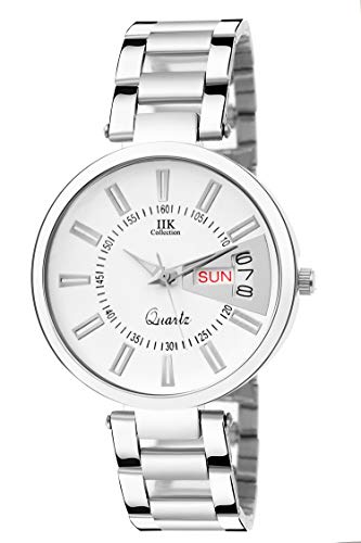 Image of IIK COLLECTION Round Dial Stainless Steel Bracelet Chain Analogue Day & Date Functioning Watch For Women And Girls, Dial Color-Assorted