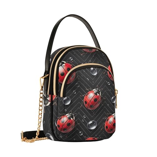 Woman Shoulder Handbag Pattern Chain Strap Cell Phone Purse Quilted Designer Clutch Ladies Zipper Tote Red Ladybugs Black Spots2