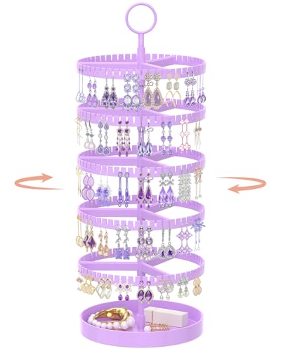 iDavosic.ly 5 Tier Rotating Earring Holder Organizer, Metal Tray, Purple