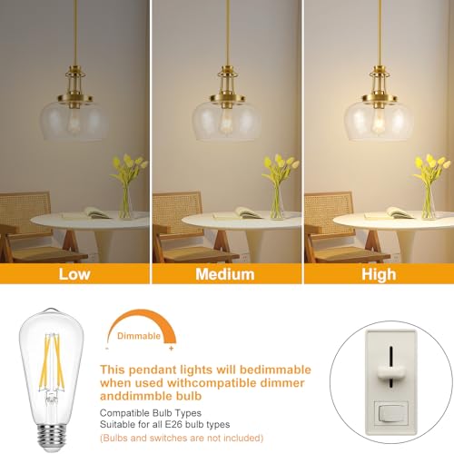 Image of Modern Pendant Lights Kitchen Island, Brushed Gold Pendant Light Fixtures with 10 inch Clear Glass Shade, Industrial Hanging Pendant Lights Fixture for Kitchen Island Dining Room Bedroom Foyer Entryway